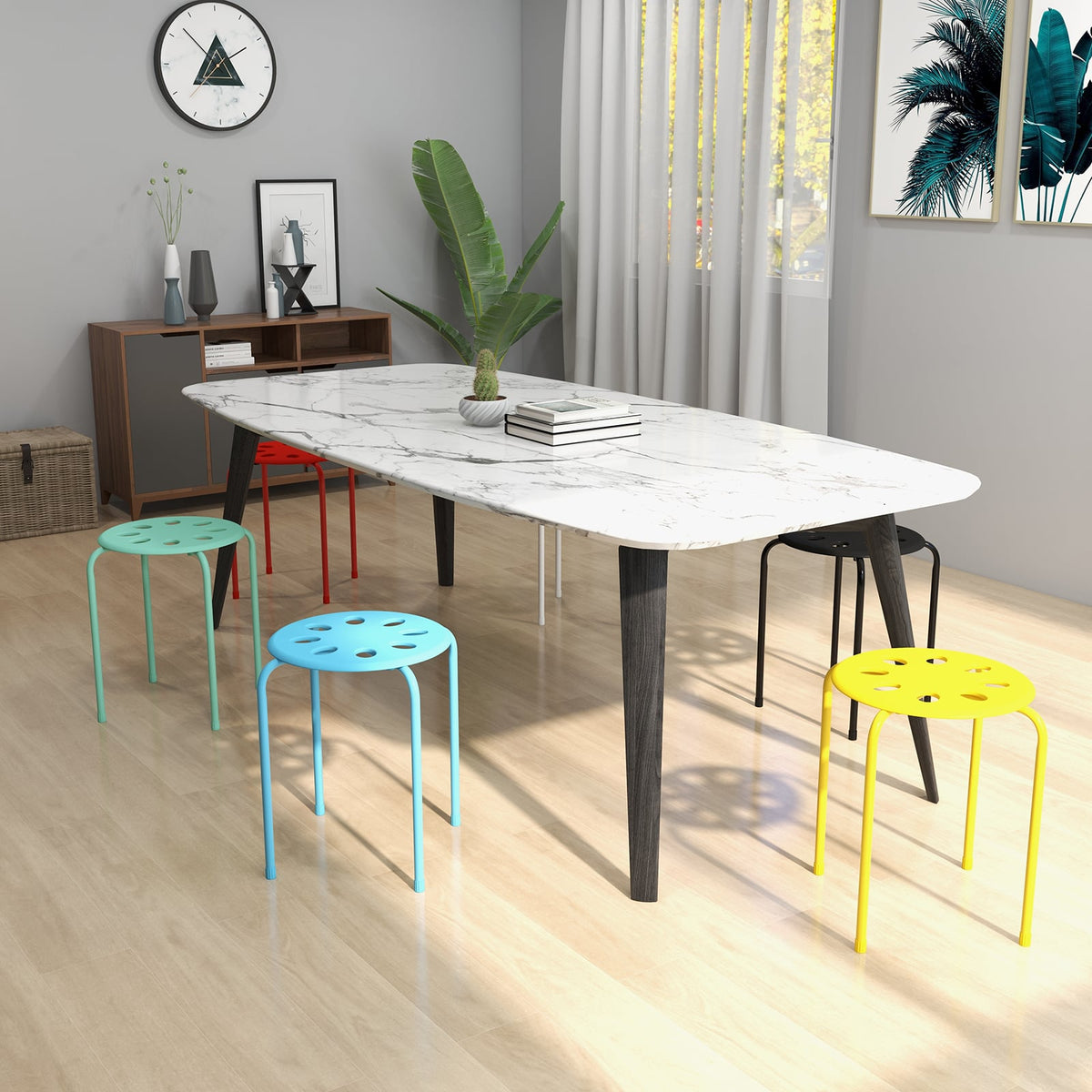 Set of 6 Portable Plastic Stack Stools-Multicolor-Dining Chairs-DECOROLALA