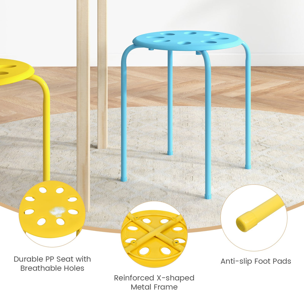 Set of 6 Portable Plastic Stack Stools-Multicolor-Dining Chairs-DECOROLALA