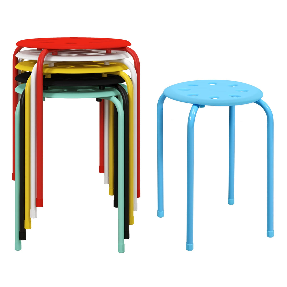 Set of 6 Portable Plastic Stack Stools-Multicolor-Dining Chairs-DECOROLALA