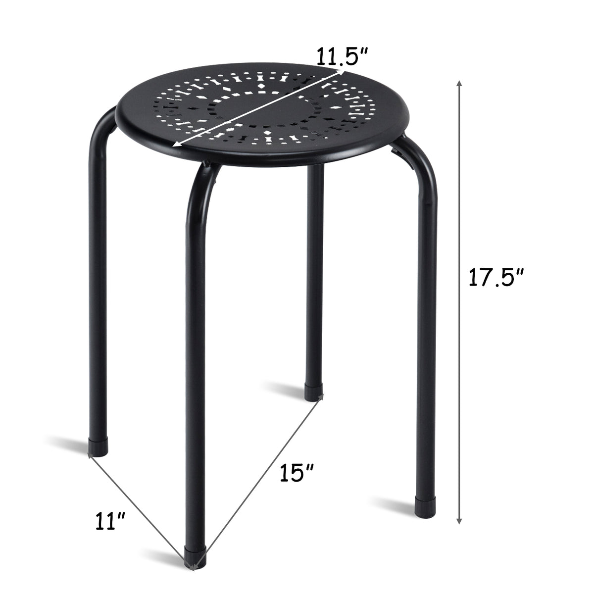 Set of 6 Stackable Multifunctional Daisy Design Backless Round Metal Stool Set-Black-Dining Chairs-DECOROLALA