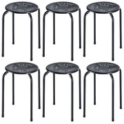 Set of 6 Stackable Multifunctional Daisy Design Backless Round Metal Stool Set-Black-Dining Chairs-DECOROLALA