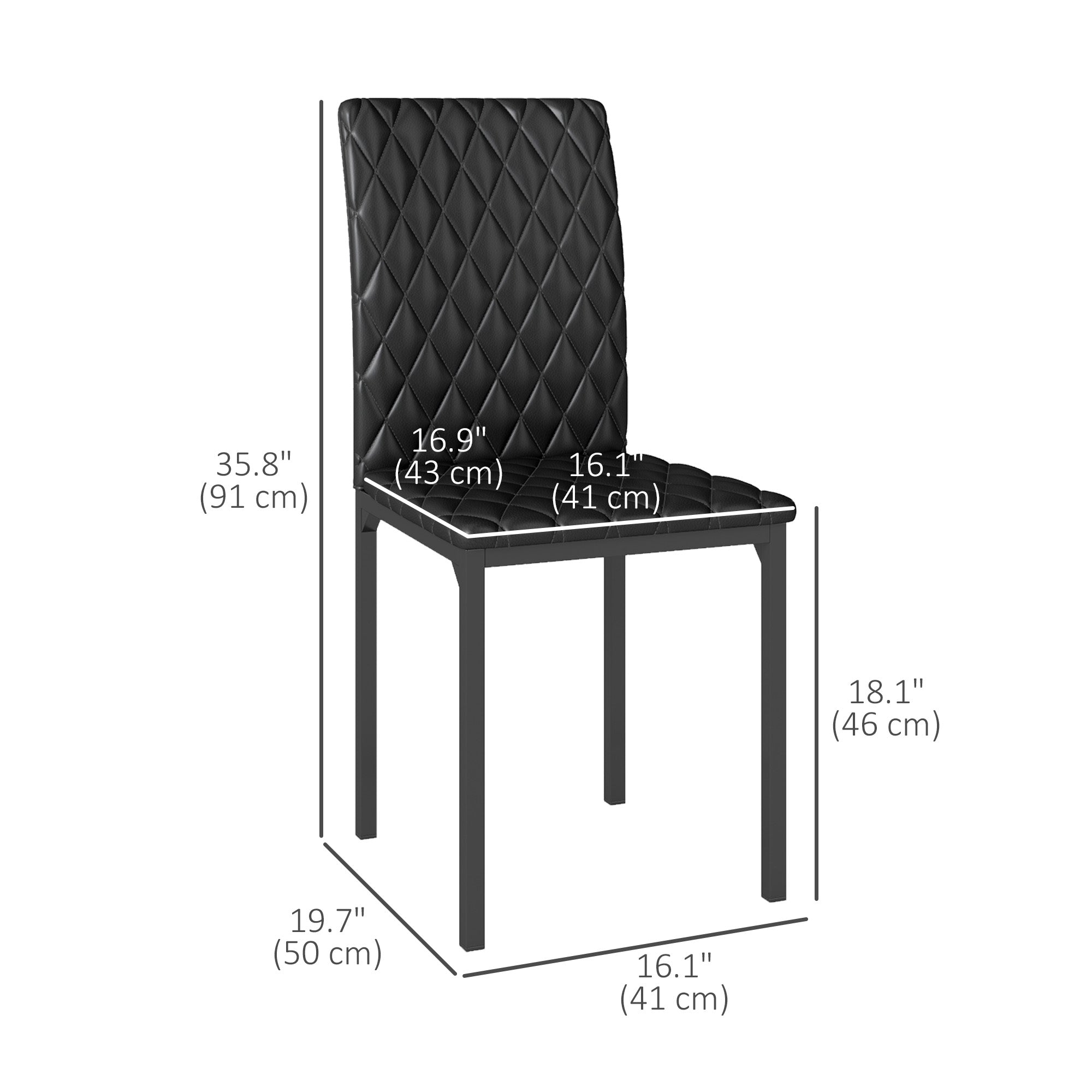 Set of 6 Tufted Dining Chairs - Black Faux Leather-DECOROLALA