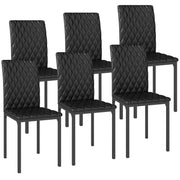 Set of 6 Tufted Dining Chairs - Black Faux Leather-DECOROLALA