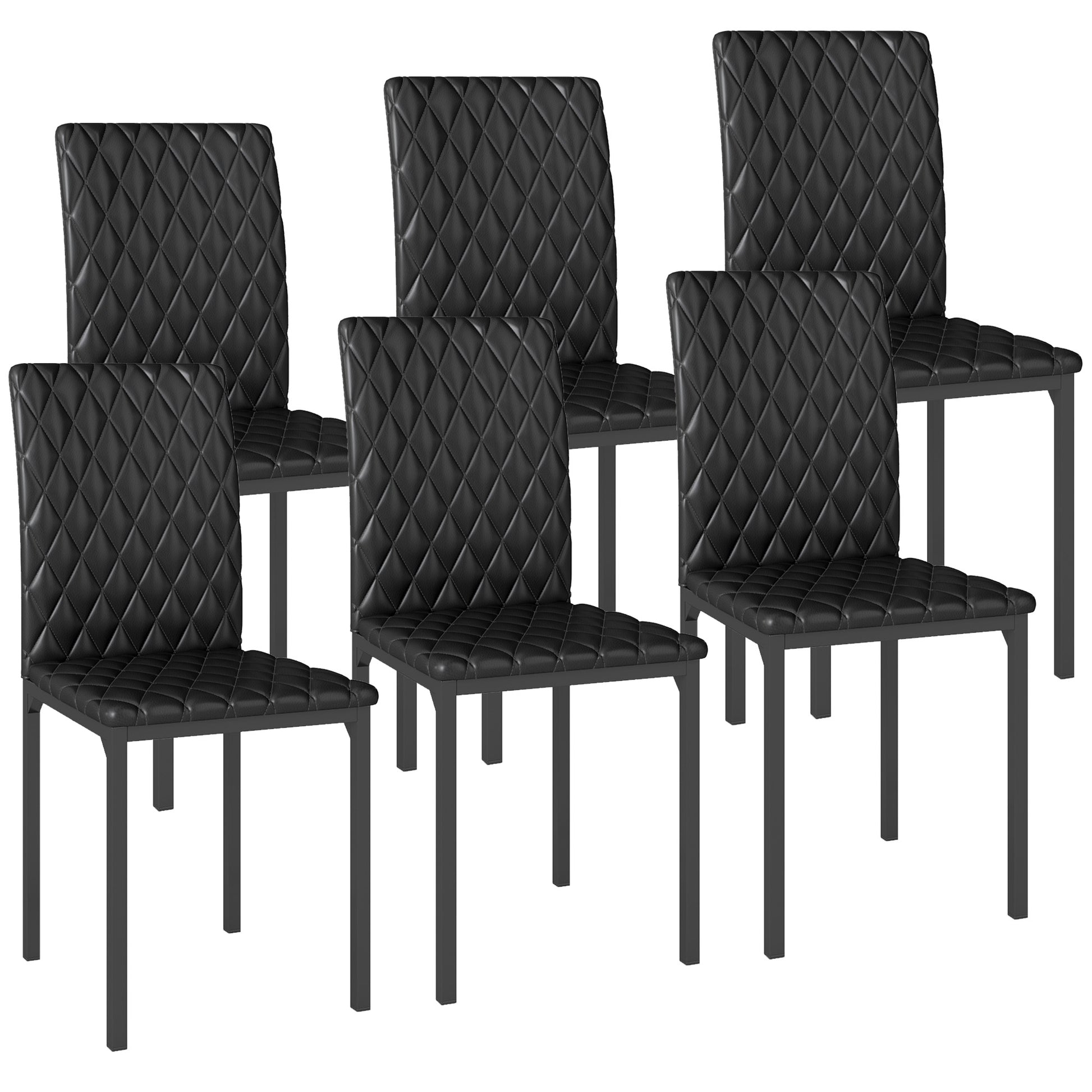Set of 6 Tufted Dining Chairs - Black Faux Leather-DECOROLALA