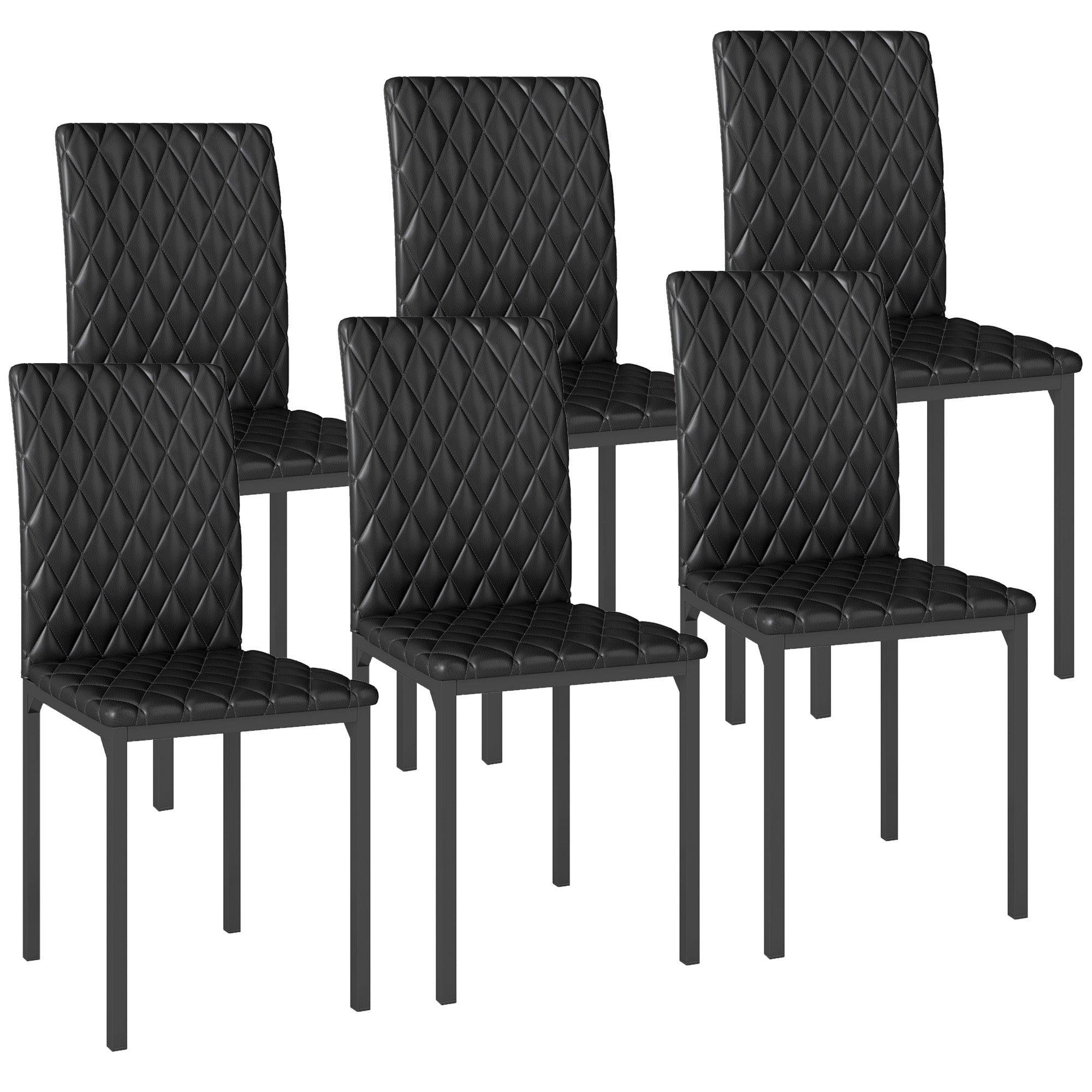 Set of 6 Tufted Dining Chairs - Black Faux Leather-DECOROLALA