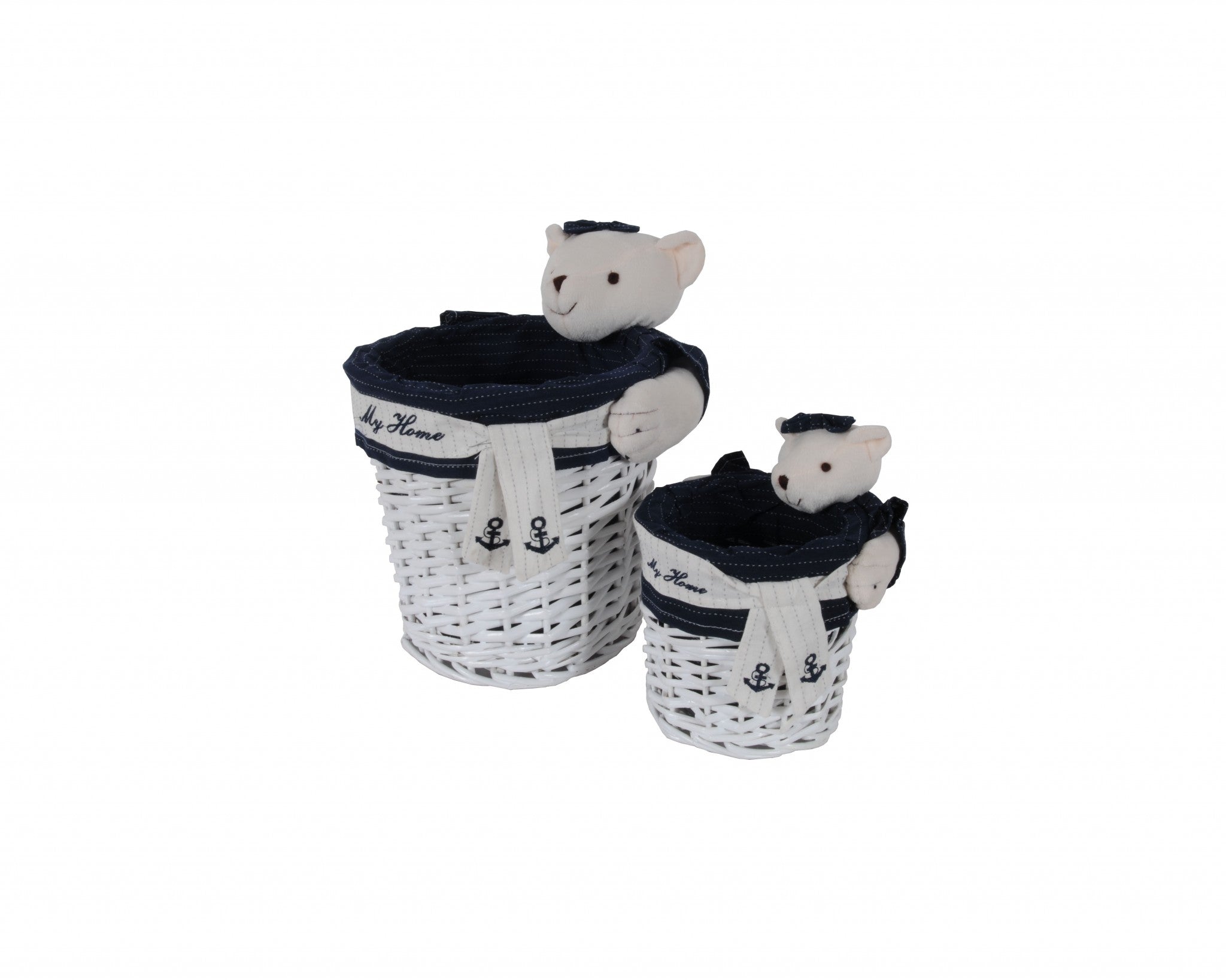 Set of Five Blue And White Rattan Basket-Organizers-DECOROLALA