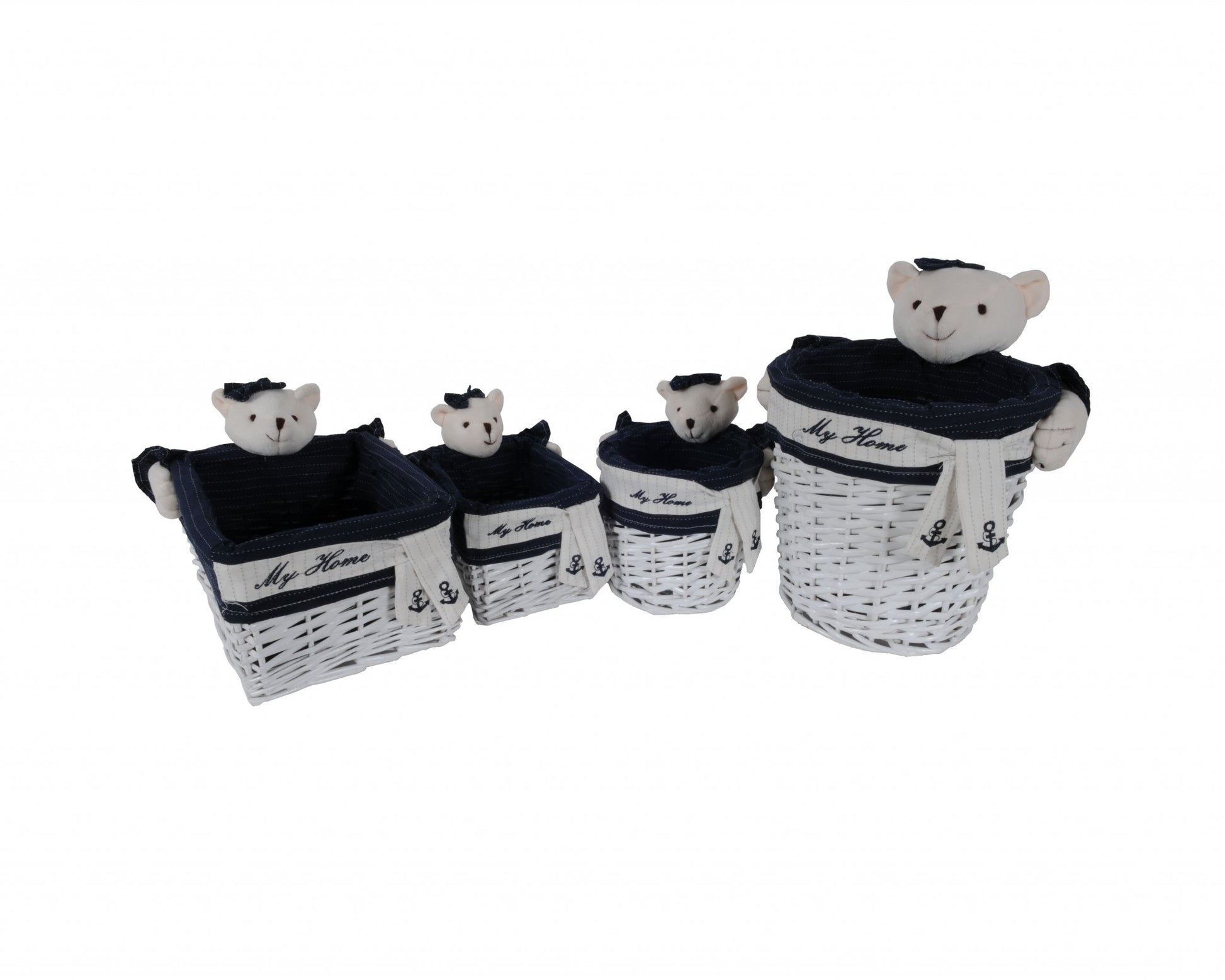 Set of Five Blue And White Rattan Basket-Organizers-DECOROLALA