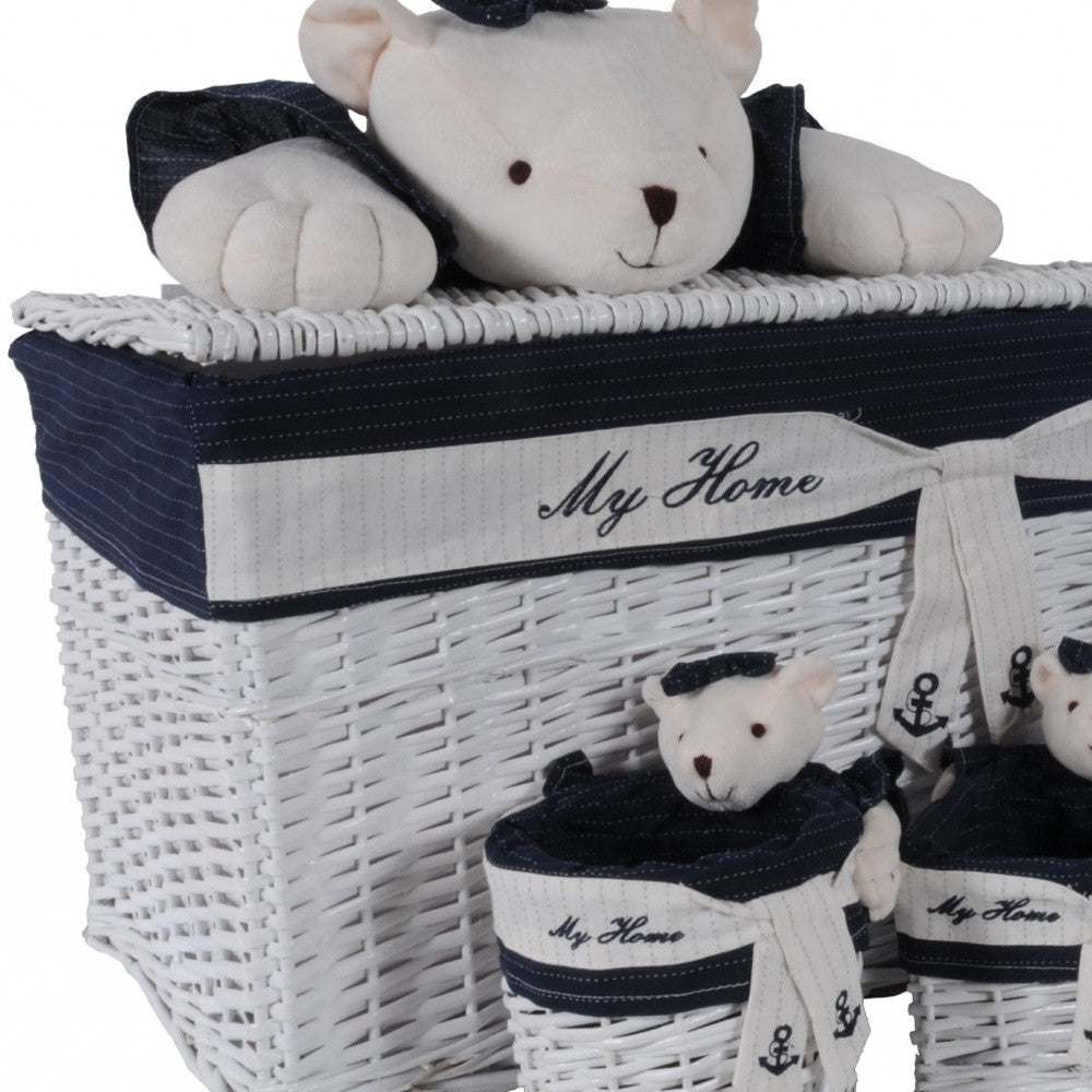 Set of Five Blue And White Rattan Basket-Organizers-DECOROLALA