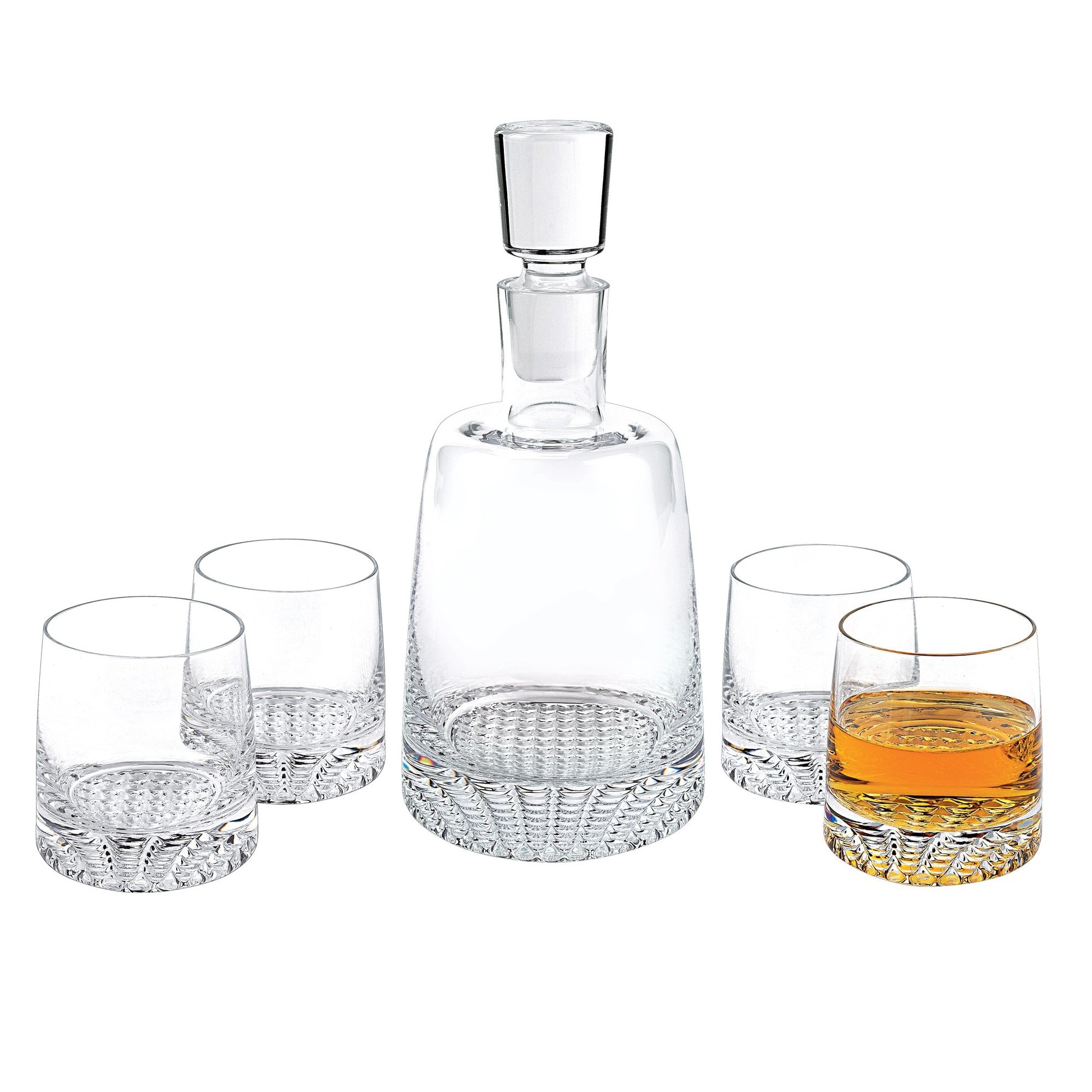 Set of Five Clear Mouth Blown Lead Free Crystal Whiskey Set-Barware and Drinkware-DECOROLALA