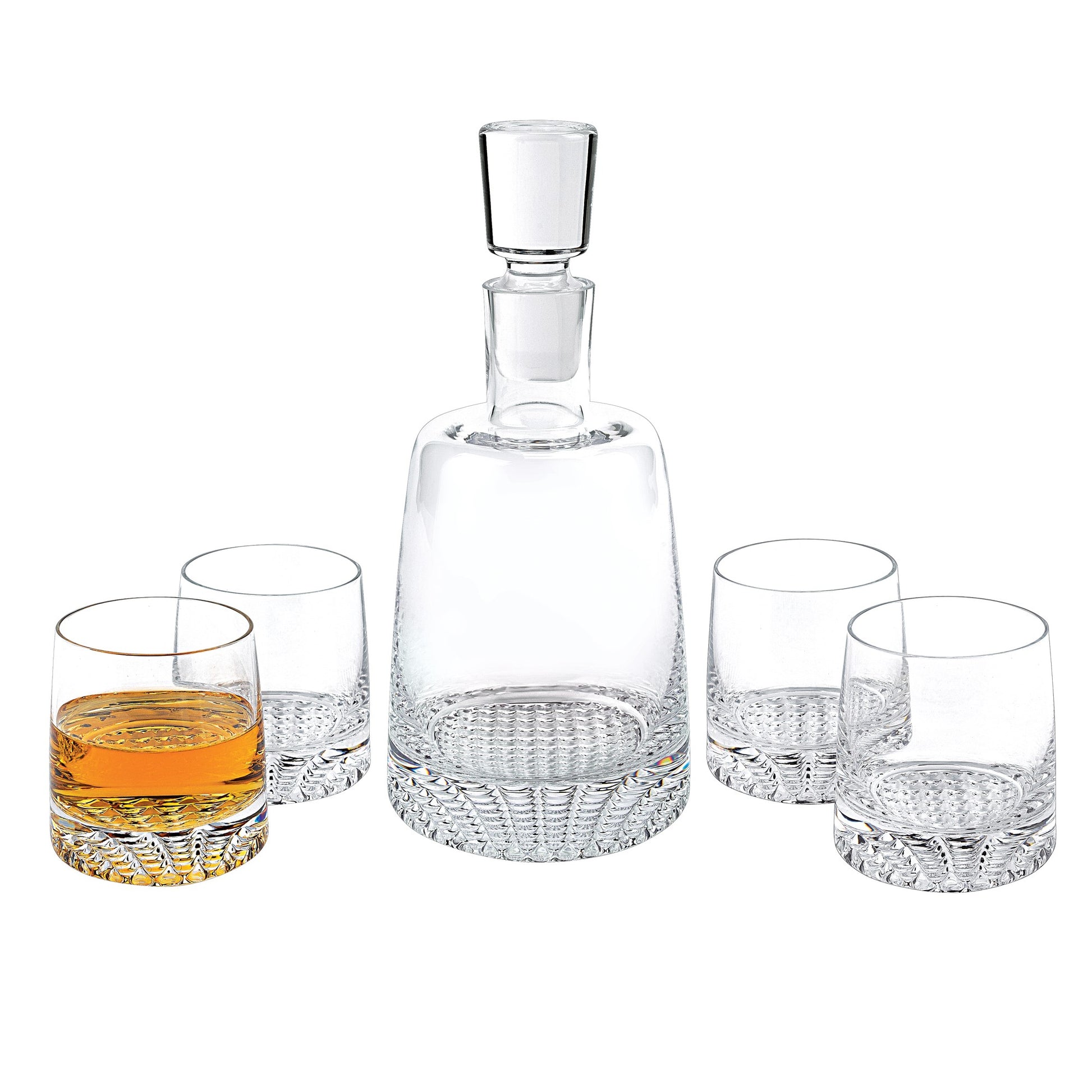 Set of Five Clear Mouth Blown Lead Free Crystal Whiskey Set-Barware and Drinkware-DECOROLALA