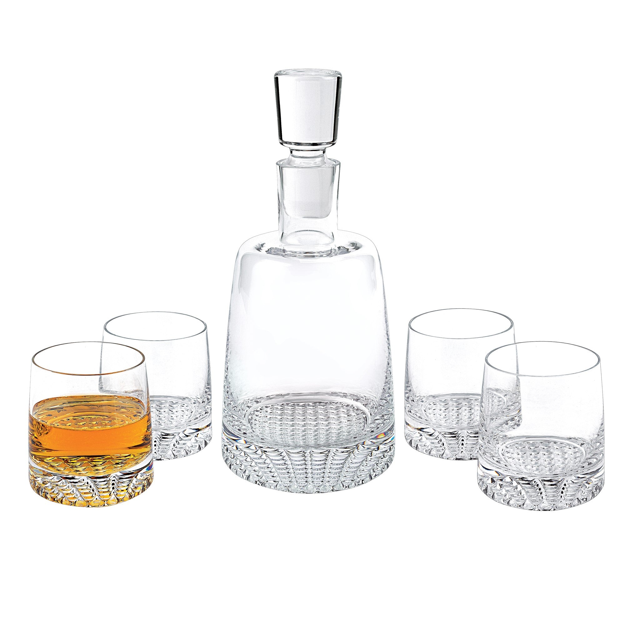 Set of Five Clear Mouth Blown Lead Free Crystal Whiskey Set-Barware and Drinkware-DECOROLALA