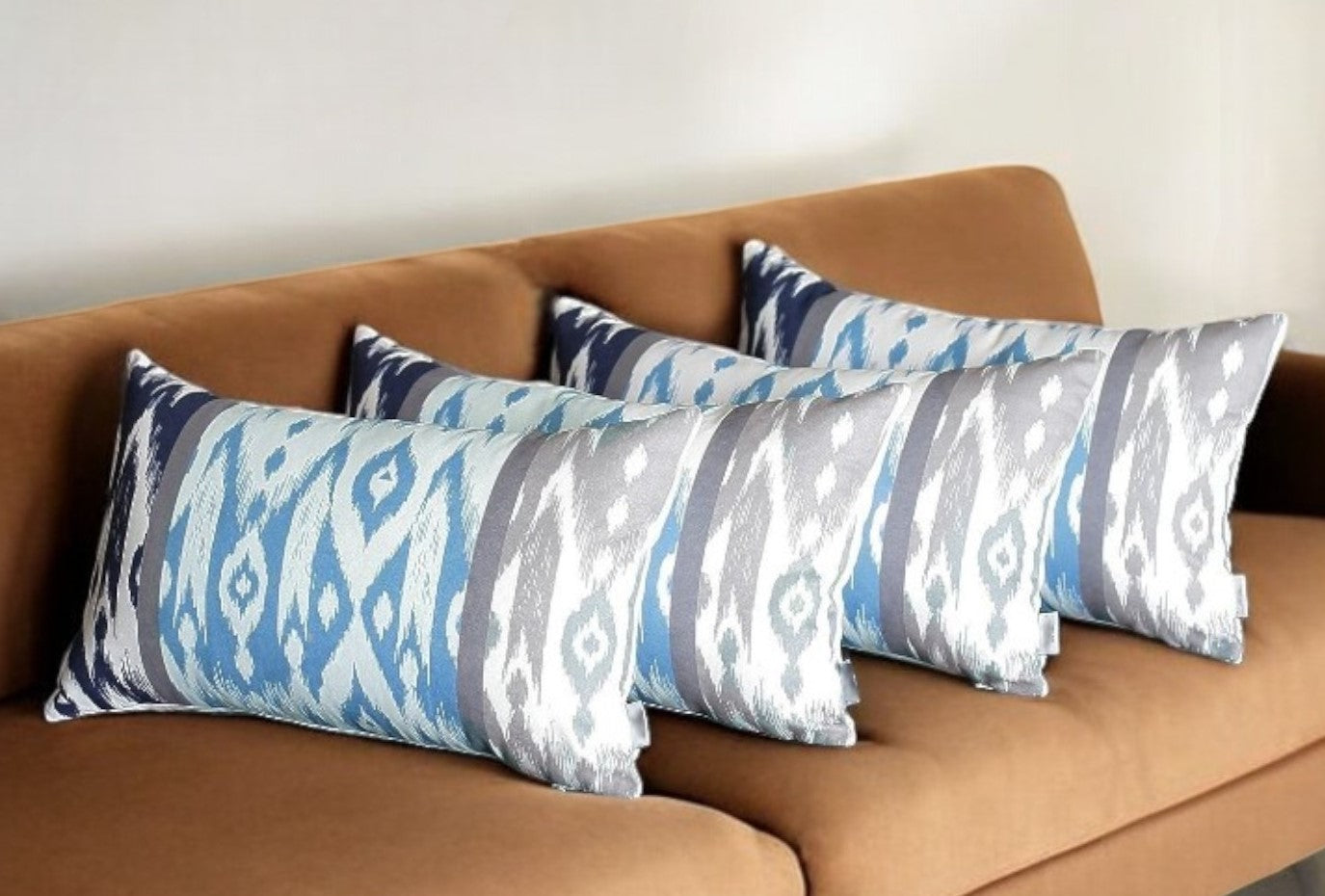Set of Four 12" X 20" Blue And Gray Fabric Lumbar Throw Pillow Covers-Accent Throw Pillows-DECOROLALA