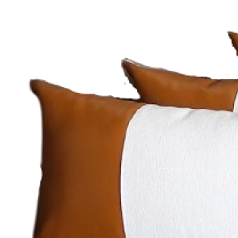 Set of Four 12" X 20" Brown And White Faux Leather Throw Pillow Covers-Accent Throw Pillows-DECOROLALA