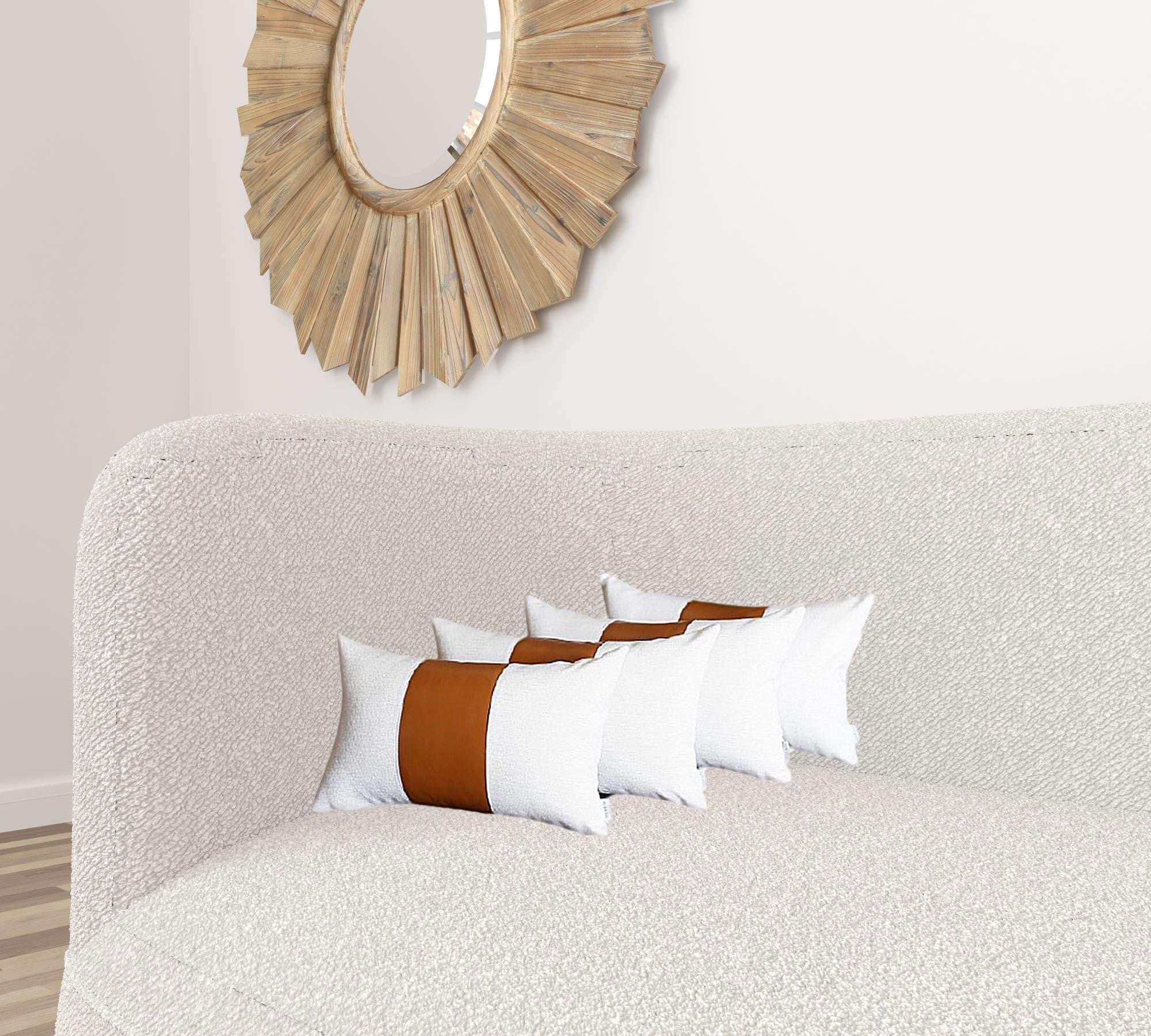 Set of Four 12" X 20" Brown And White Faux Leather Throw Pillow Covers-Accent Throw Pillows-DECOROLALA
