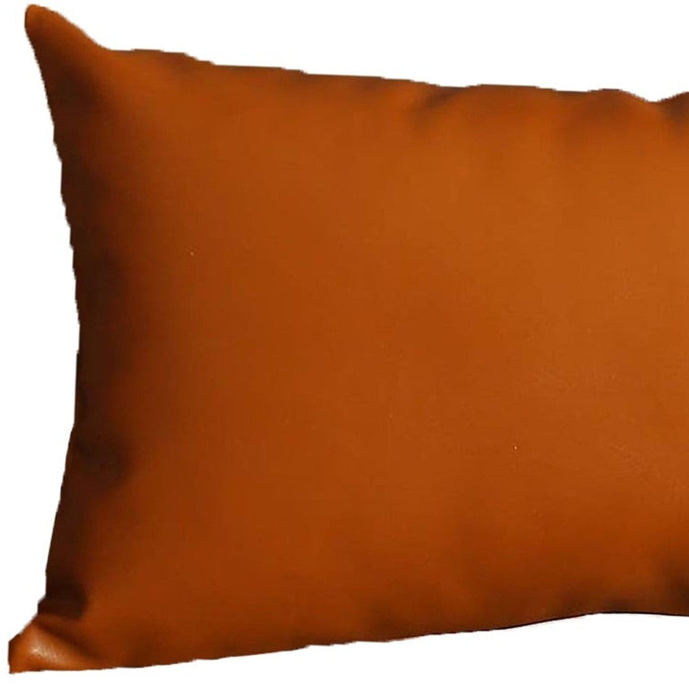 Set of Four 12" X 20" Brown Faux Leather Lumbar Throw Pillow Covers-Accent Throw Pillows-DECOROLALA