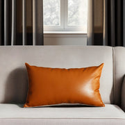 Set of Four 12" X 20" Brown Faux Leather Lumbar Throw Pillow Covers-Accent Throw Pillows-DECOROLALA