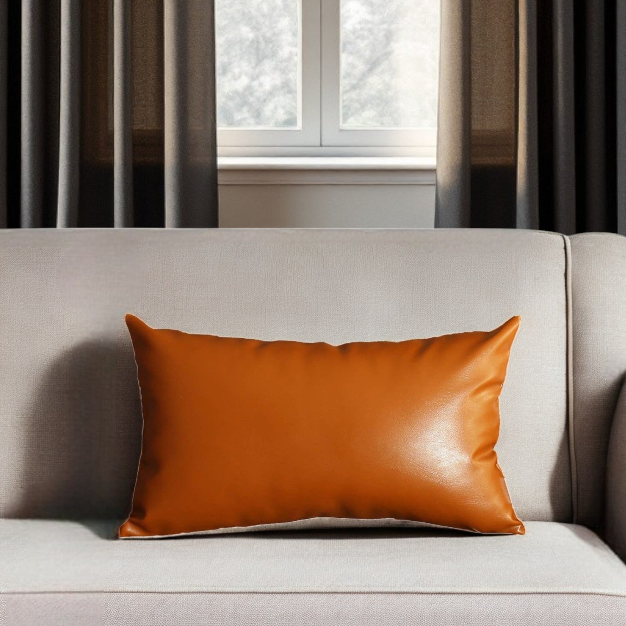 Set of Four 12" X 20" Brown Faux Leather Lumbar Throw Pillow Covers-Accent Throw Pillows-DECOROLALA