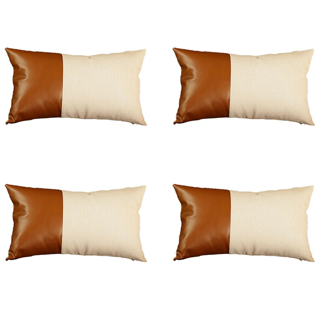 Set of Four 12" X 20" Brown and White Lumbar Throw Pillow-Accent Throw Pillows-DECOROLALA