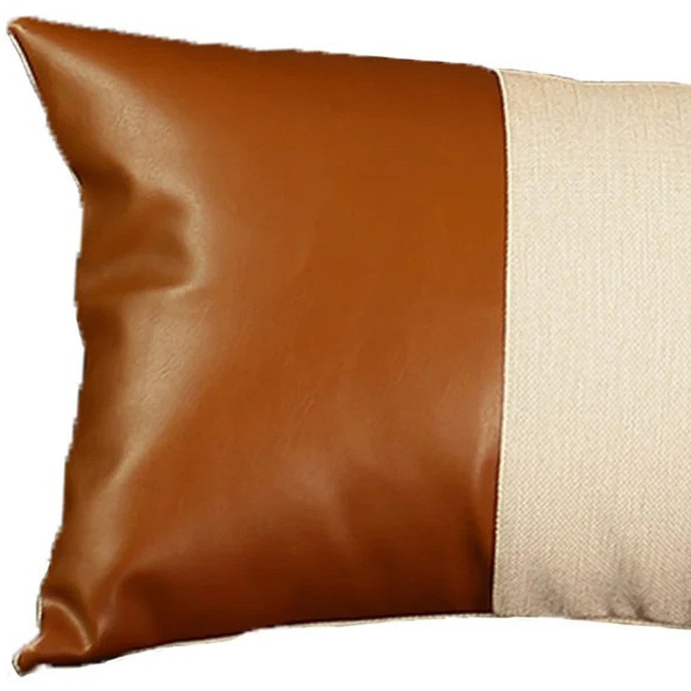 Set of Four 12" X 20" Brown and White Lumbar Throw Pillow-Accent Throw Pillows-DECOROLALA