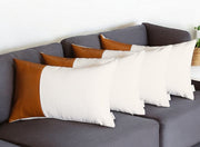 Set of Four 12" X 20" Brown and White Lumbar Throw Pillow-Accent Throw Pillows-DECOROLALA