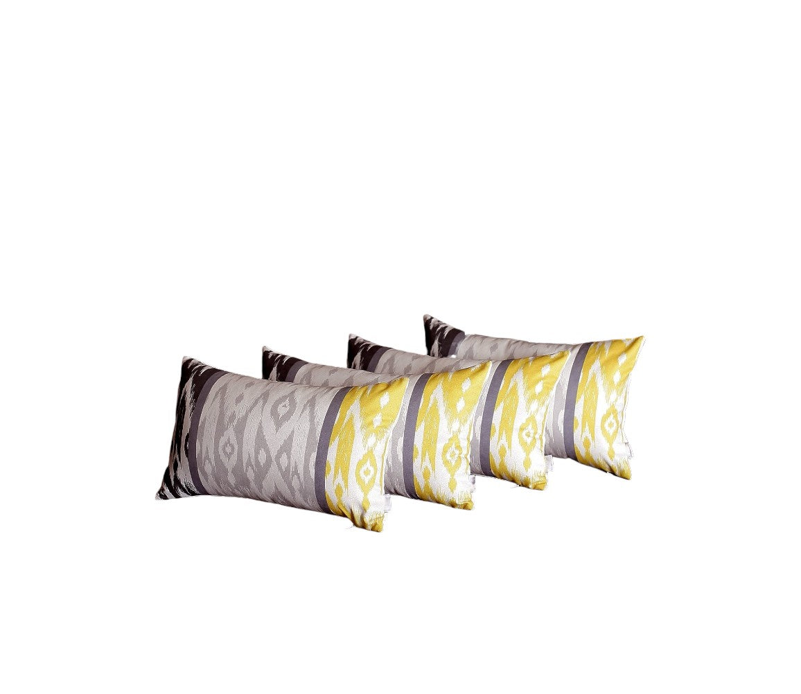 Set of Four 12" X 20" Gray Fabric Lumbar Throw Pillow Covers-Accent Throw Pillows-DECOROLALA