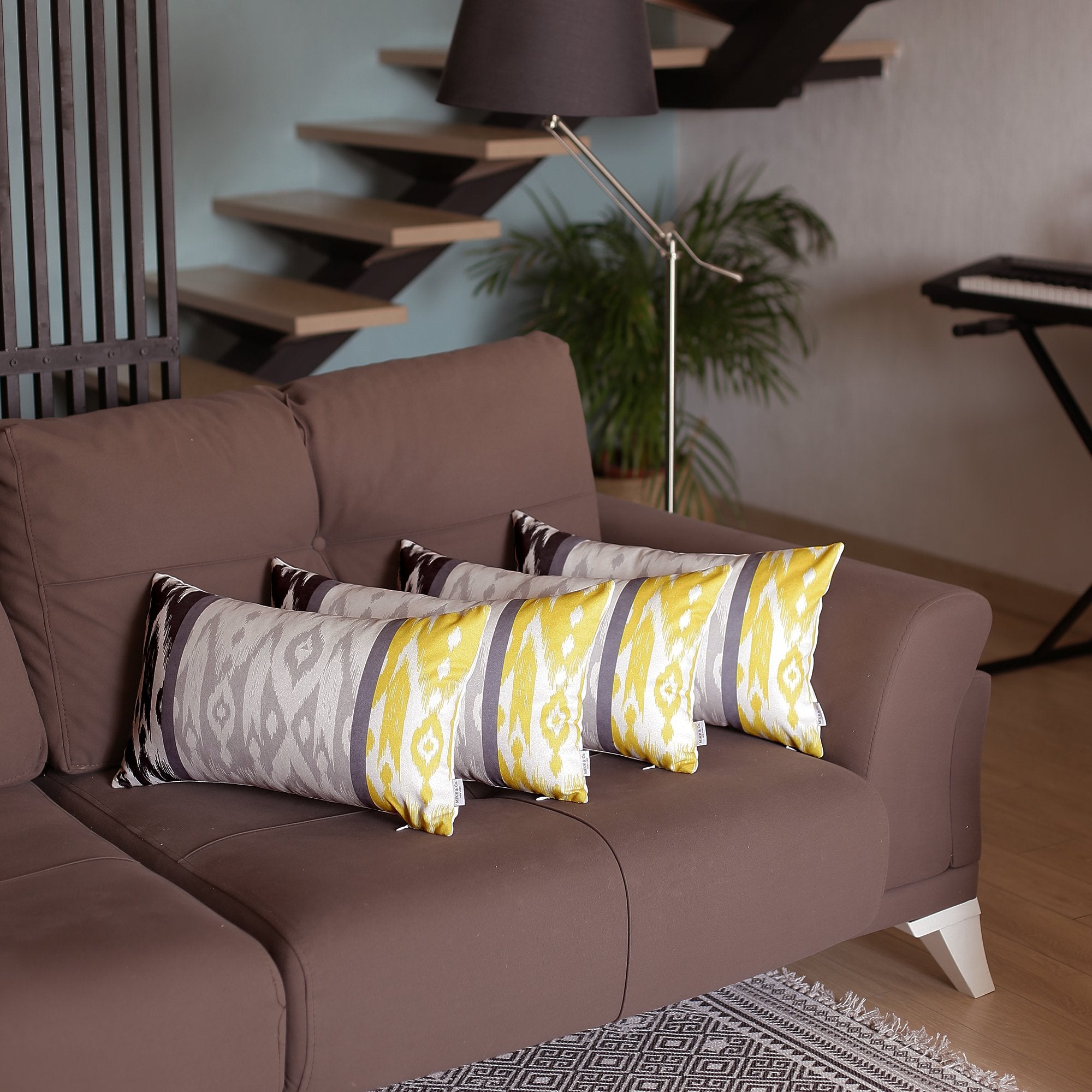 Set of Four 12" X 20" Gray Fabric Lumbar Throw Pillow Covers-Accent Throw Pillows-DECOROLALA