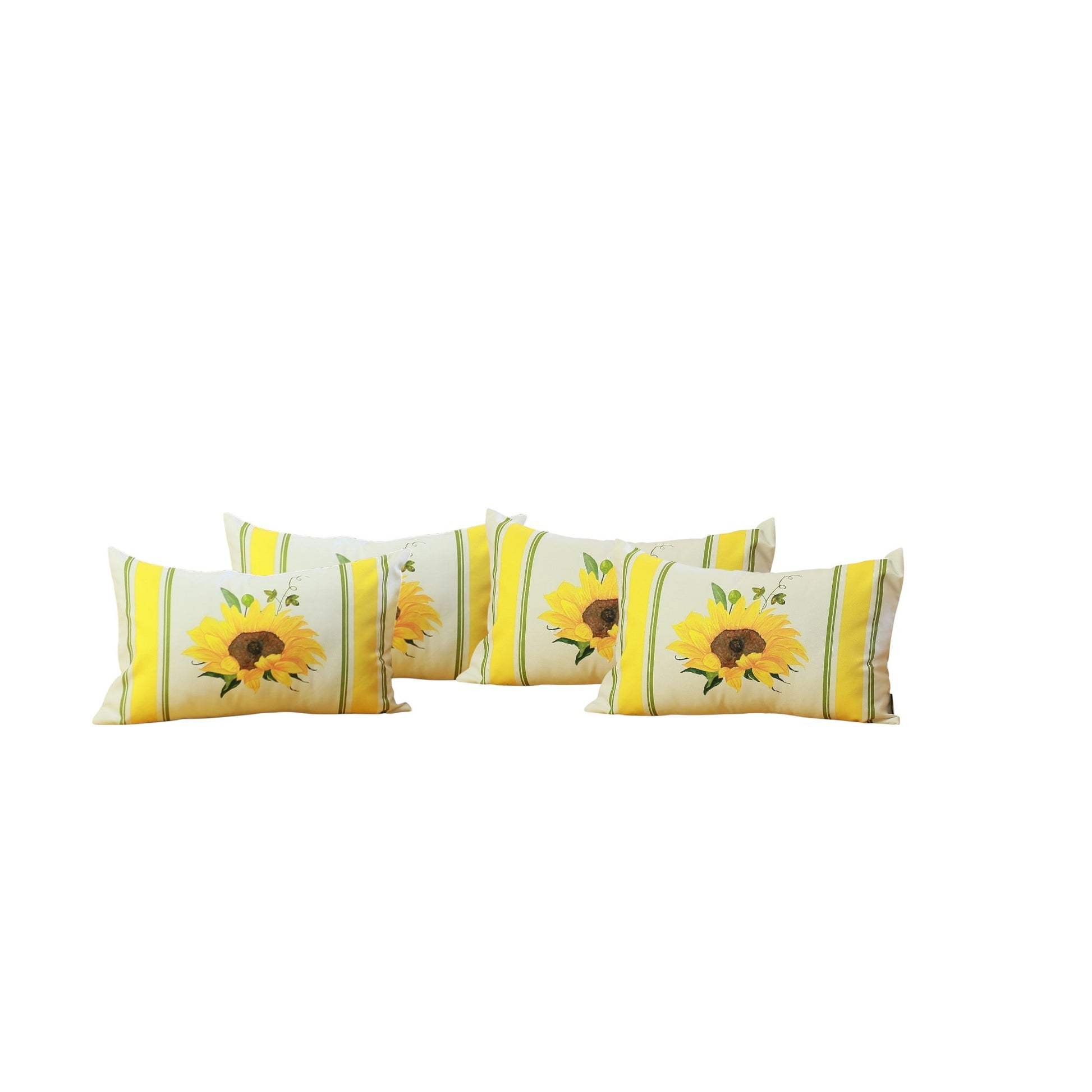 Set of Four 12" X 20" White And Yellow Pumpkin and Sunflowers Floral Fabric Lumbar Throw Pillow Covers-Accent Throw Pillows-DECOROLALA
