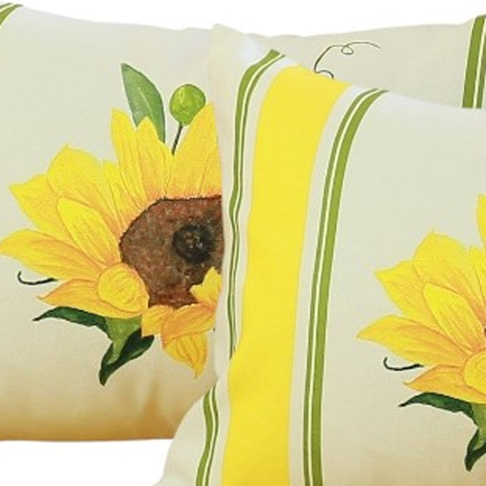 Set of Four 12" X 20" White And Yellow Pumpkin and Sunflowers Floral Fabric Lumbar Throw Pillow Covers-Accent Throw Pillows-DECOROLALA
