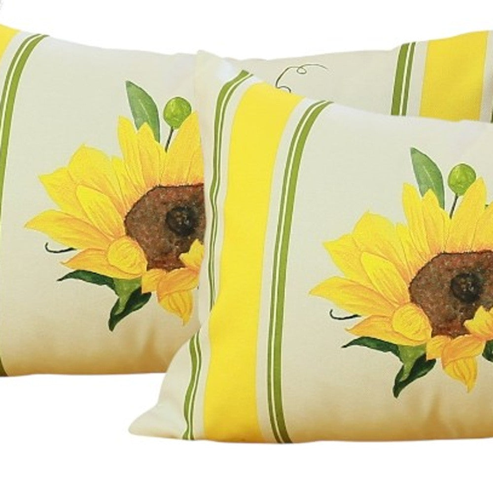 Set of Four 12" X 20" White And Yellow Pumpkin and Sunflowers Floral Fabric Lumbar Throw Pillow Covers-Accent Throw Pillows-DECOROLALA