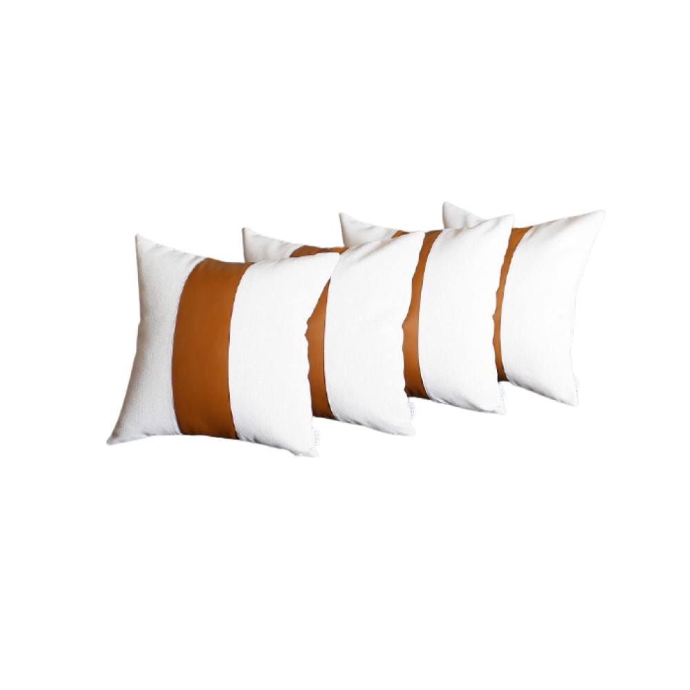 Set of Four 17" Brown And White Faux Leather Throw Pillow Covers-Accent Throw Pillows-DECOROLALA