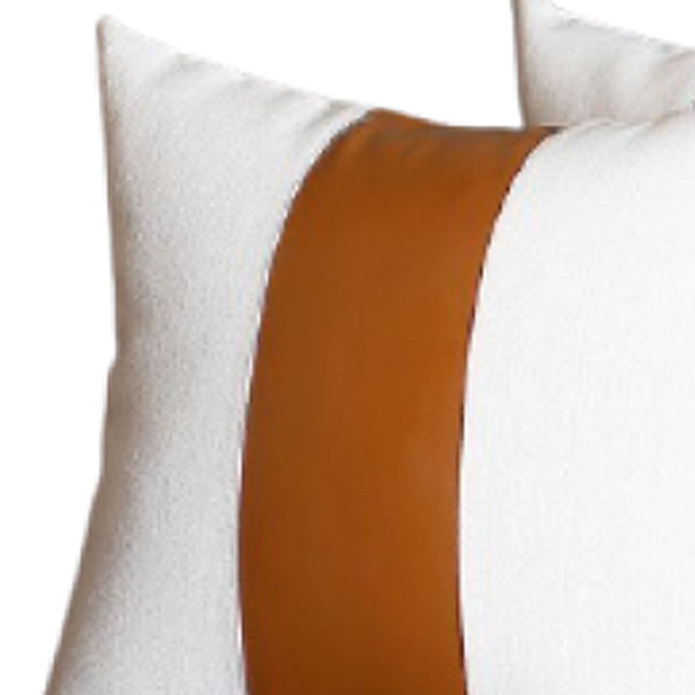 Set of Four 17" Brown And White Faux Leather Throw Pillow Covers-Accent Throw Pillows-DECOROLALA