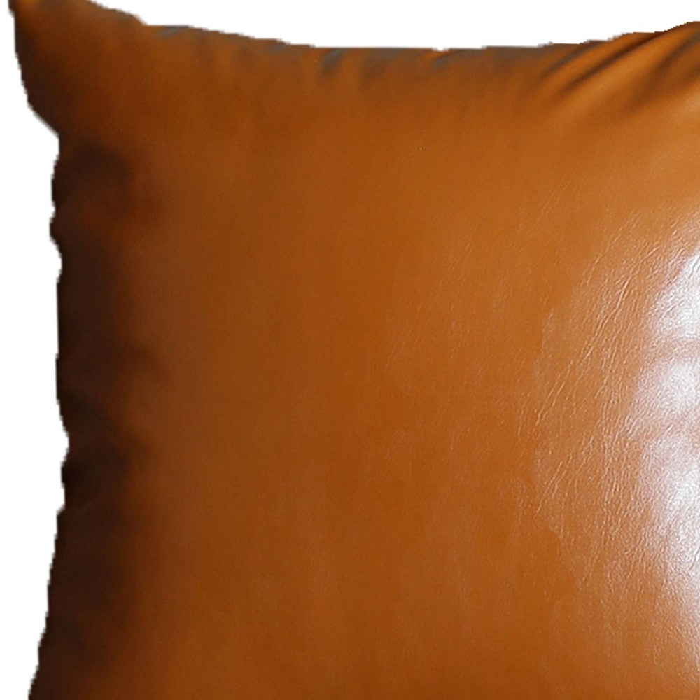 Set of Four 17" Brown Faux Leather Throw Pillows-Accent Throw Pillows-DECOROLALA