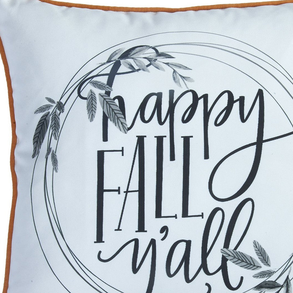 Set of Four 18" Black And White Happy Fall You All Text Fabric Throw Pillow Covers-Accent Throw Pillows-DECOROLALA