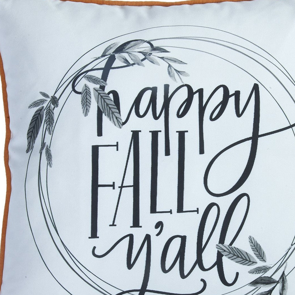 Set of Four 18" Black And White Happy Fall You All Text Fabric Throw Pillow Covers-Accent Throw Pillows-DECOROLALA