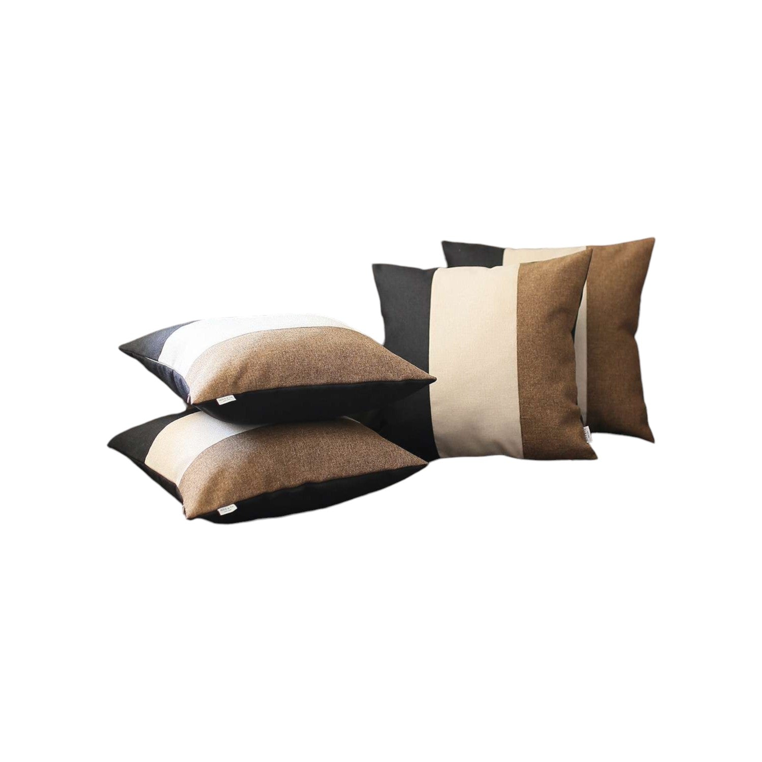Set of Four 18" Black Ivory And Brown Fabric Throw Pillow Covers-Accent Throw Pillows-DECOROLALA