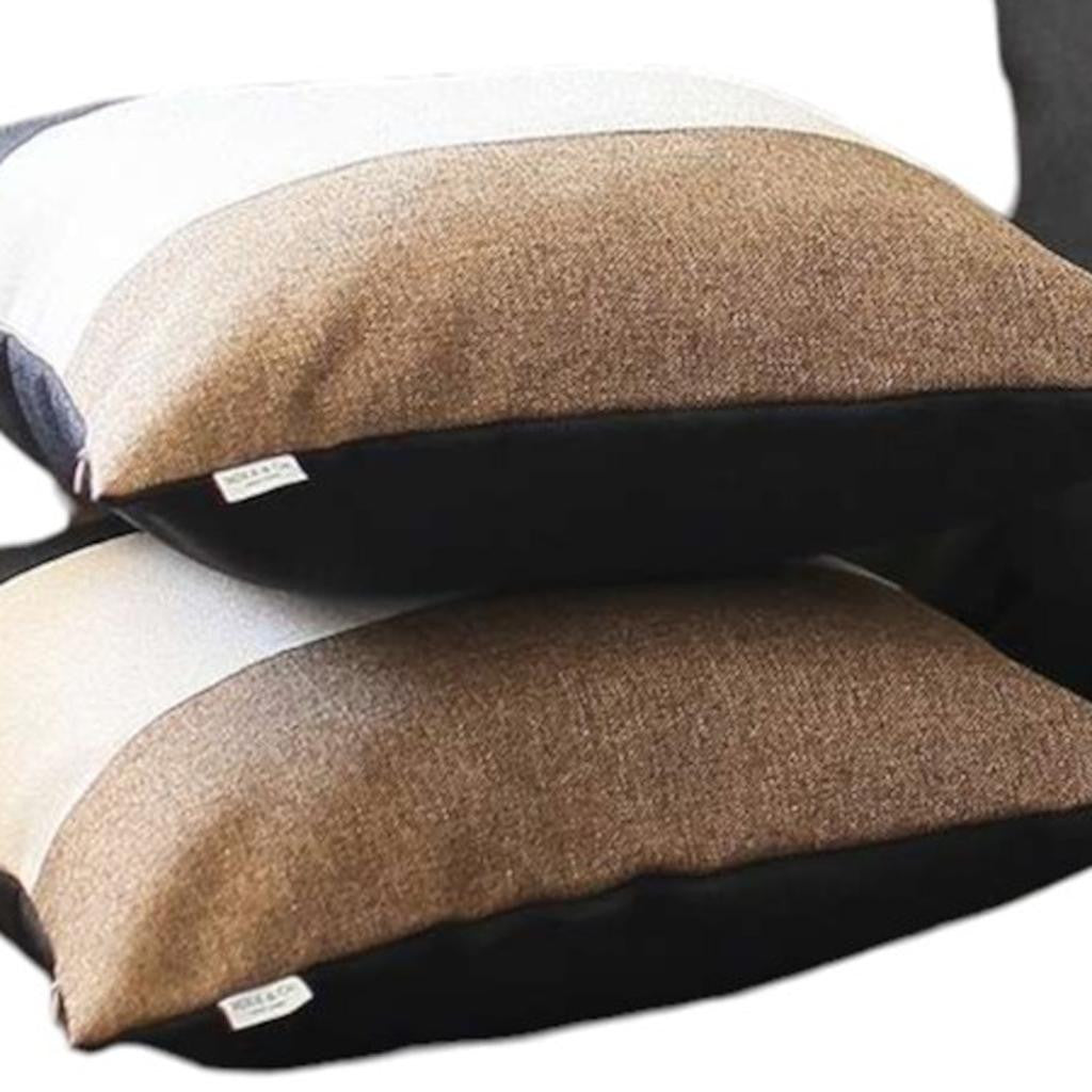 Set of Four 18" Black Ivory And Brown Fabric Throw Pillow Covers-Accent Throw Pillows-DECOROLALA