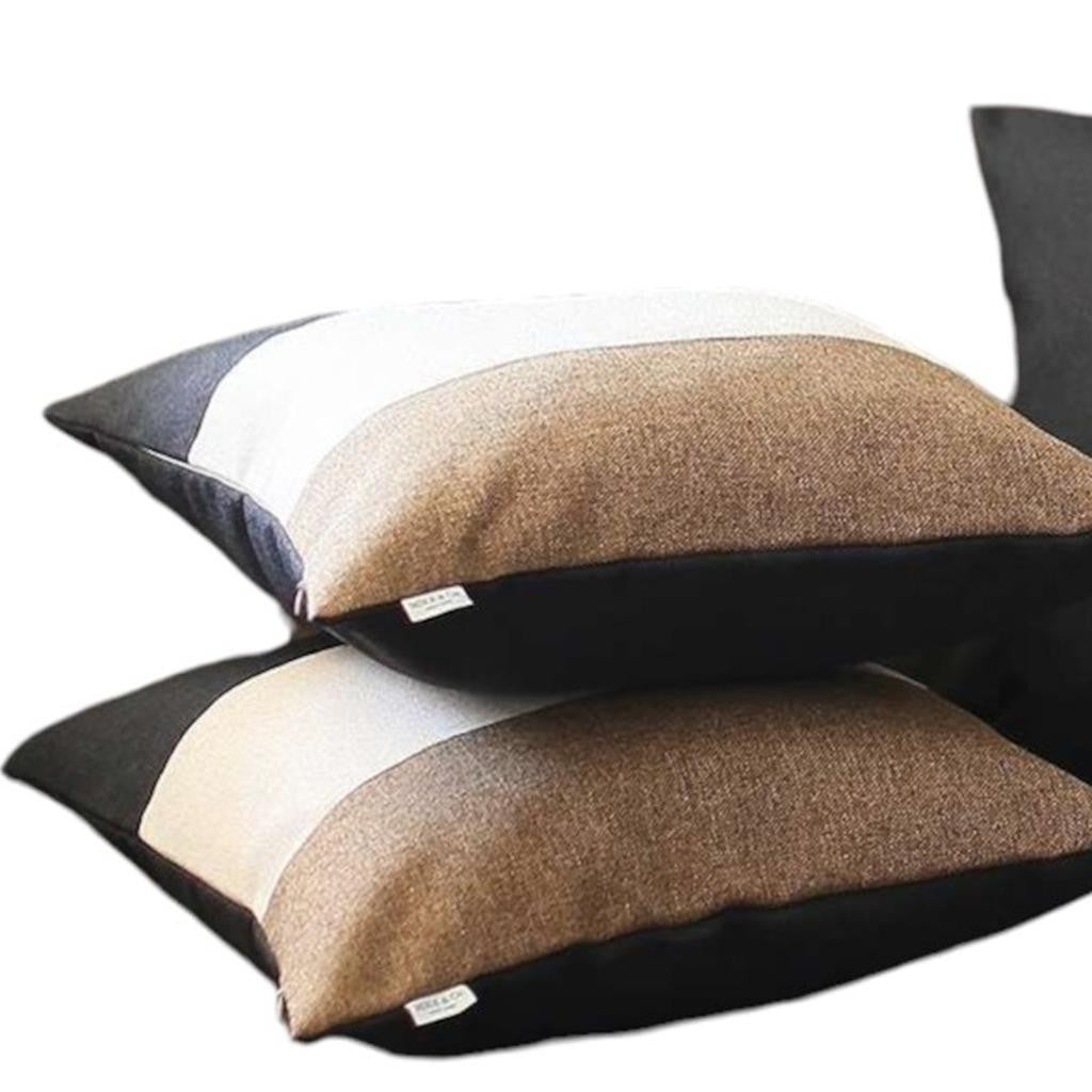Set of Four 18" Black Ivory And Brown Fabric Throw Pillow Covers-Accent Throw Pillows-DECOROLALA
