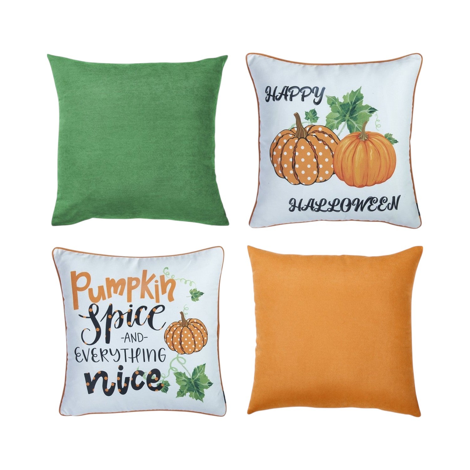 Set of Four 18" Black Orange And White Halloween Pumpkin Text Fabric Throw Pillow Covers-Accent Throw Pillows-DECOROLALA