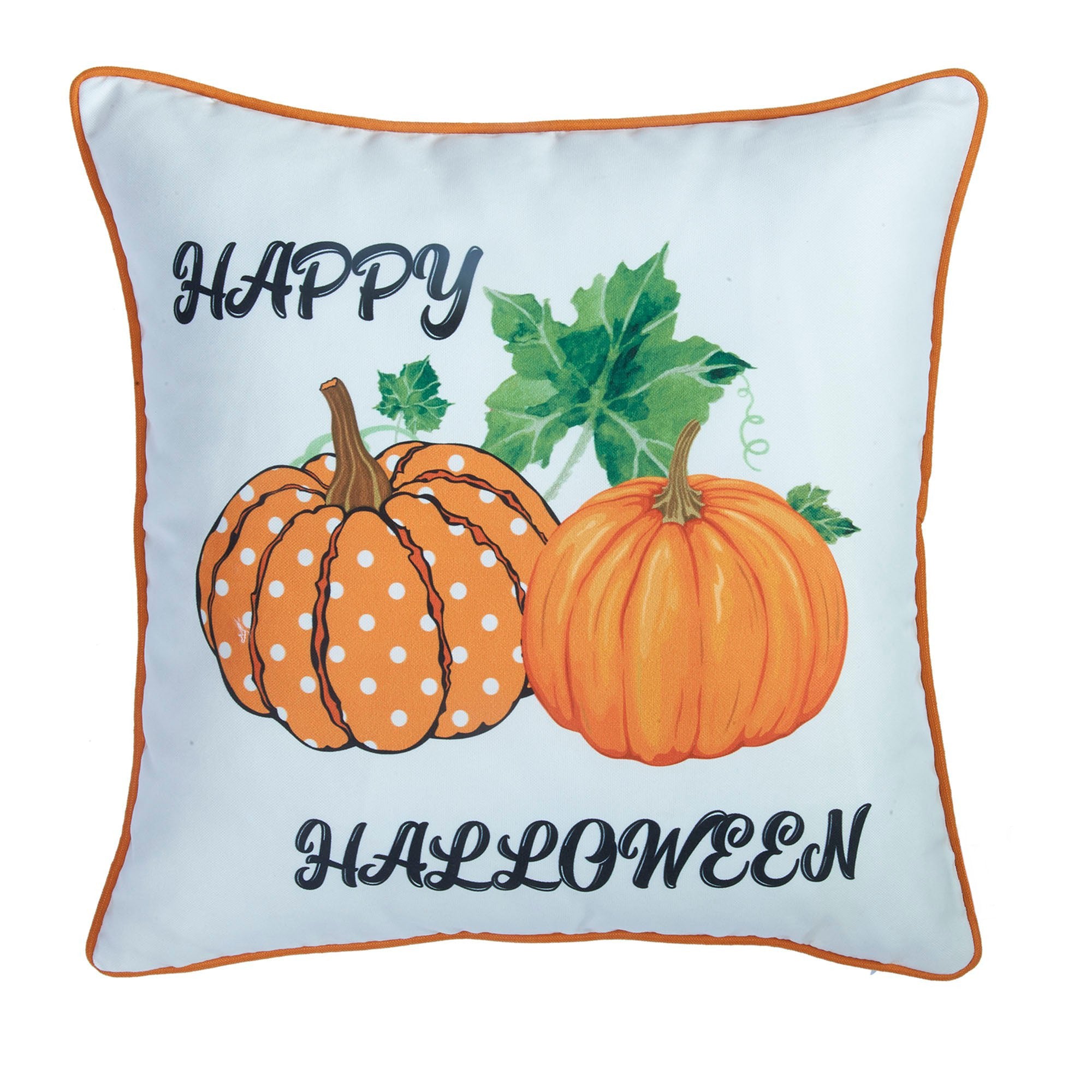 Set of Four 18" Black Orange And White Halloween Pumpkin Text Fabric Throw Pillow Covers-Accent Throw Pillows-DECOROLALA