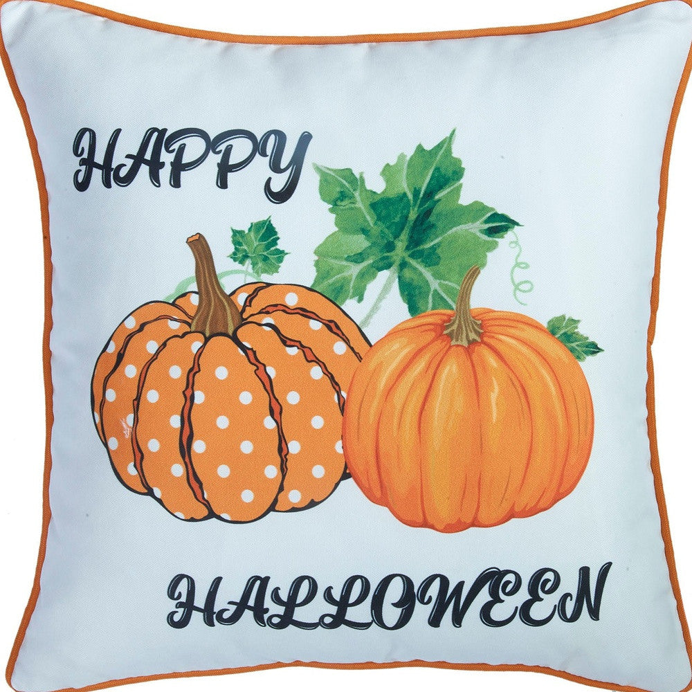 Set of Four 18" Black Orange And White Halloween Pumpkin Text Fabric Throw Pillow Covers-Accent Throw Pillows-DECOROLALA