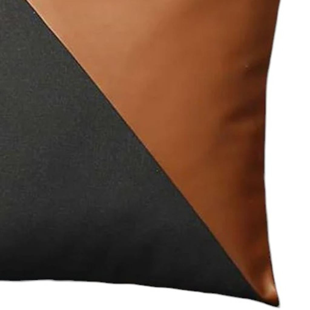 Set of Four 18" Brown And Black Faux Leather And Fabric Throw Pillow Covers-Accent Throw Pillows-DECOROLALA