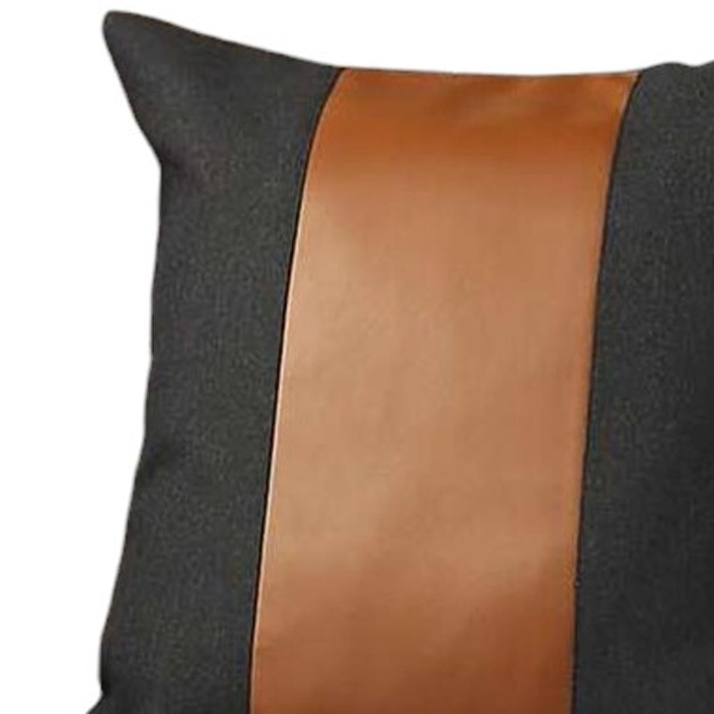 Set of Four 18" Brown And Black Faux Leather And Fabric Throw Pillow Covers-Accent Throw Pillows-DECOROLALA