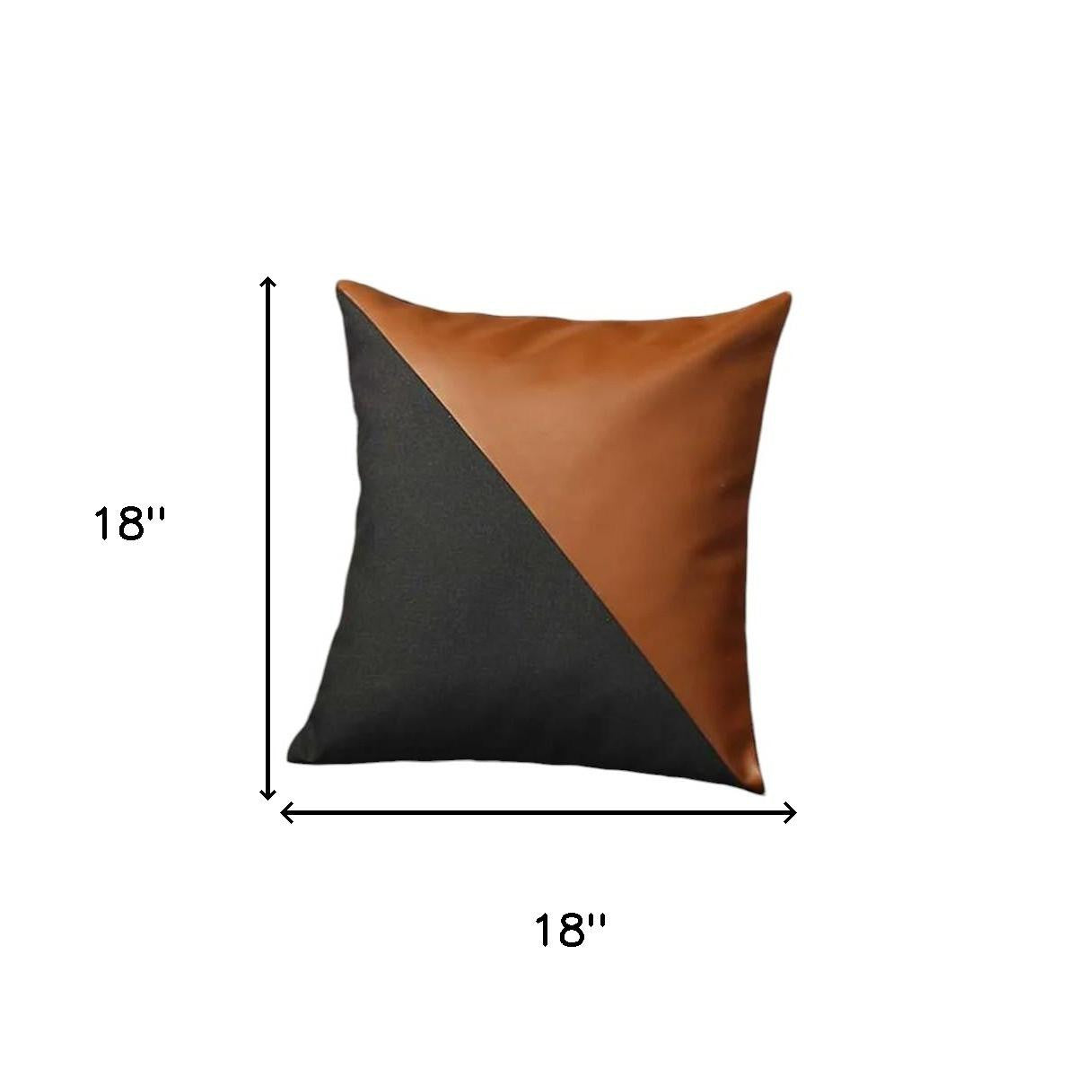 Set of Four 18" Brown And Black Faux Leather And Fabric Throw Pillow Covers-Accent Throw Pillows-DECOROLALA