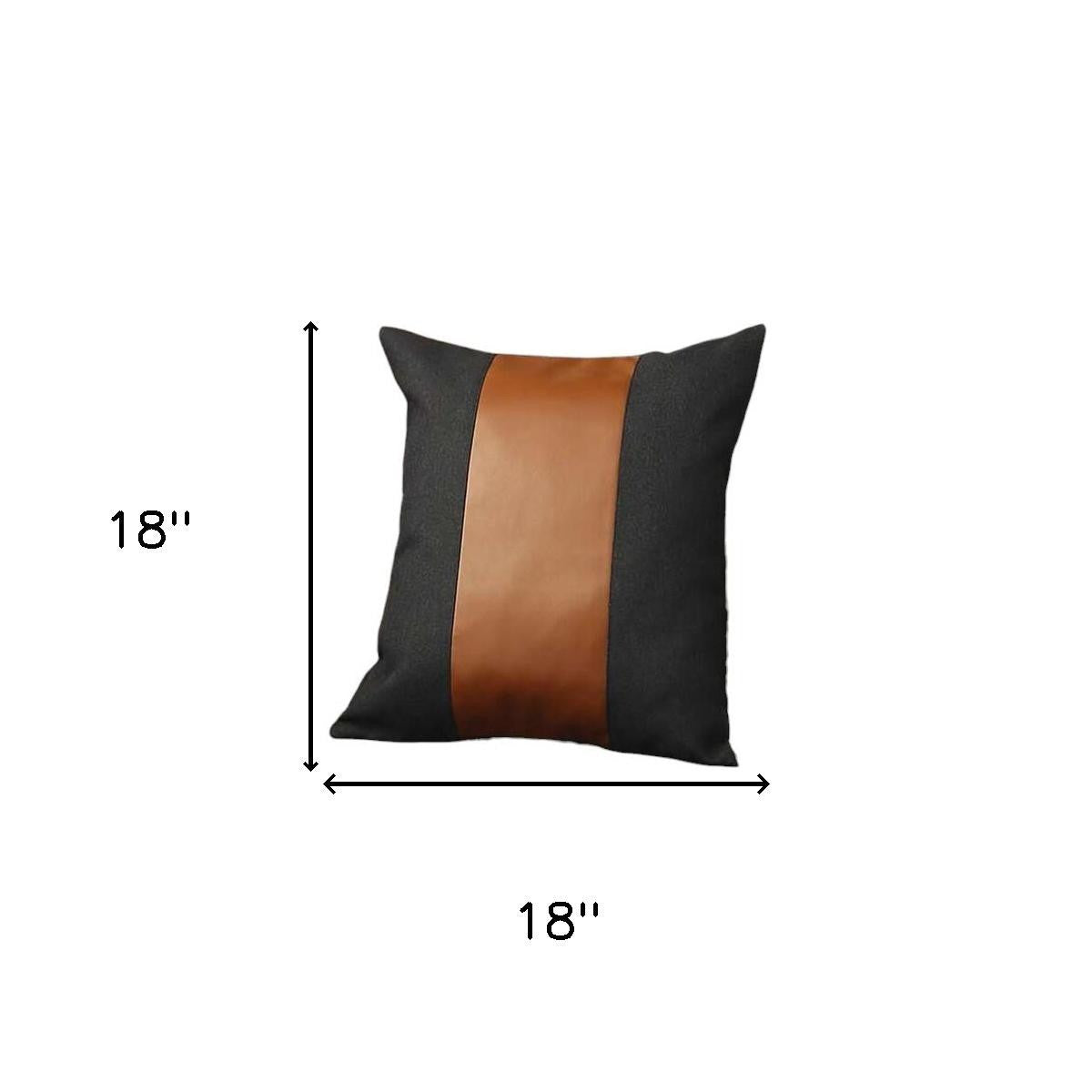 Set of Four 18" Brown And Black Faux Leather And Fabric Throw Pillow Covers-Accent Throw Pillows-DECOROLALA