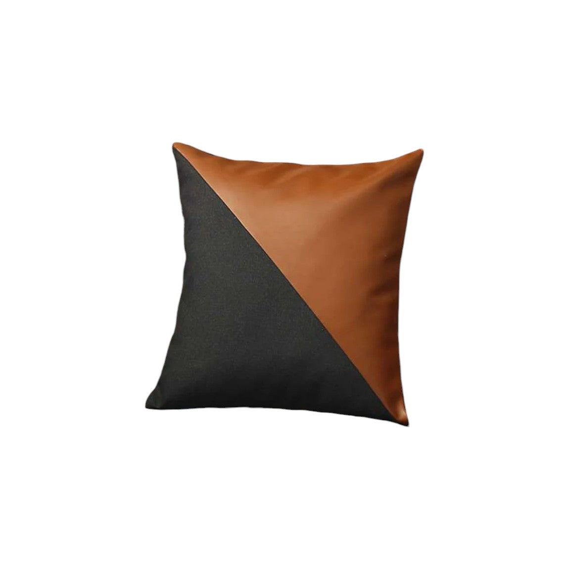 Set of Four 18" Brown And Black Faux Leather And Fabric Throw Pillow Covers-Accent Throw Pillows-DECOROLALA