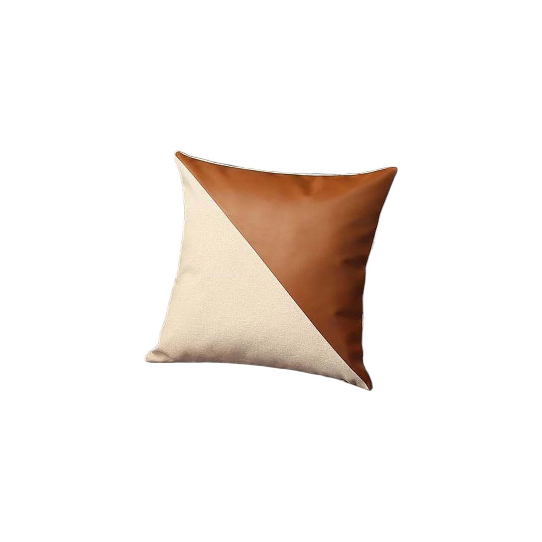 Set of Four 18" Brown And Ivory Faux Leather And Fabric Throw Pillow Covers-Accent Throw Pillows-DECOROLALA