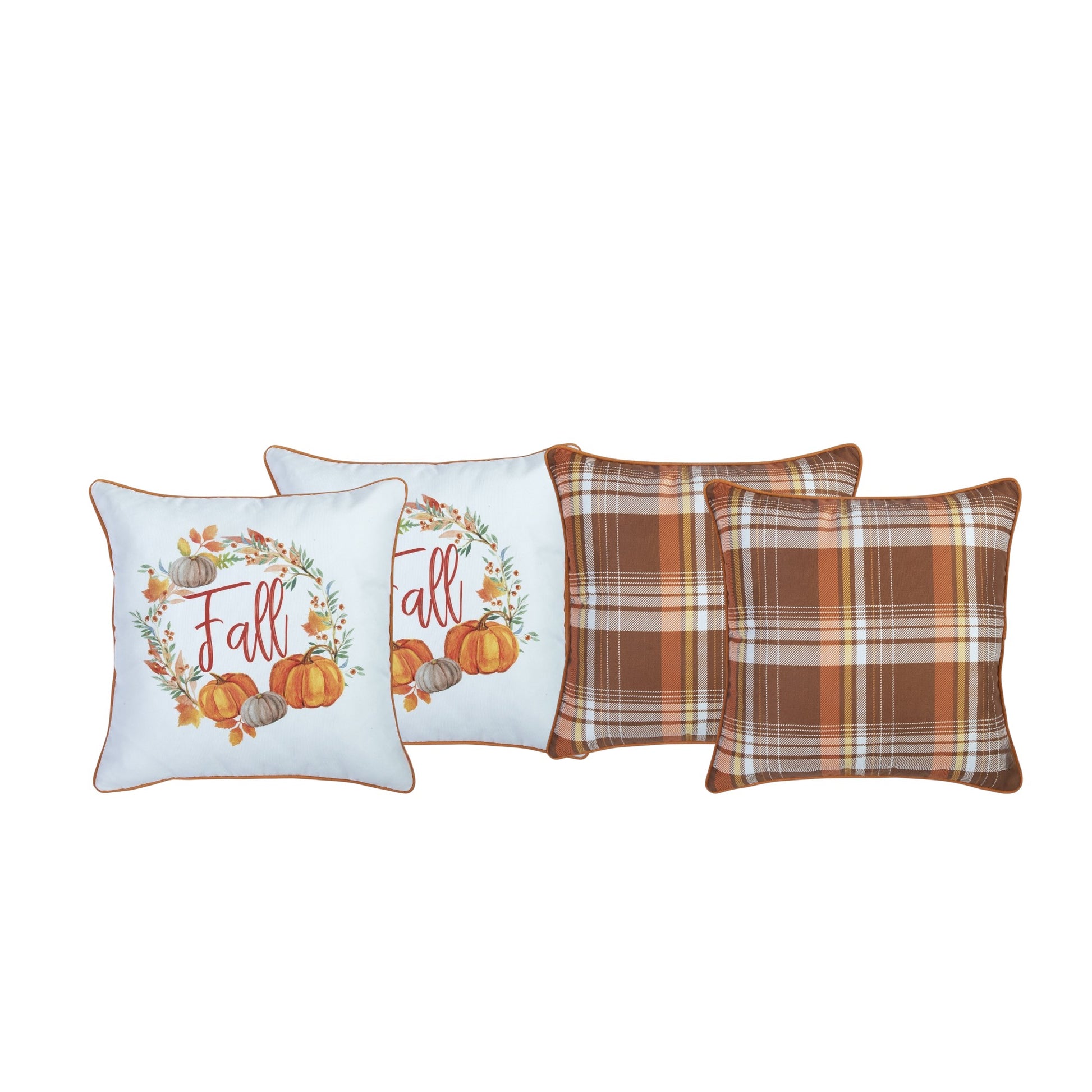 Set of Four 18" Brown Orange And White Fabric Throw Pillow Covers-Accent Throw Pillows-DECOROLALA