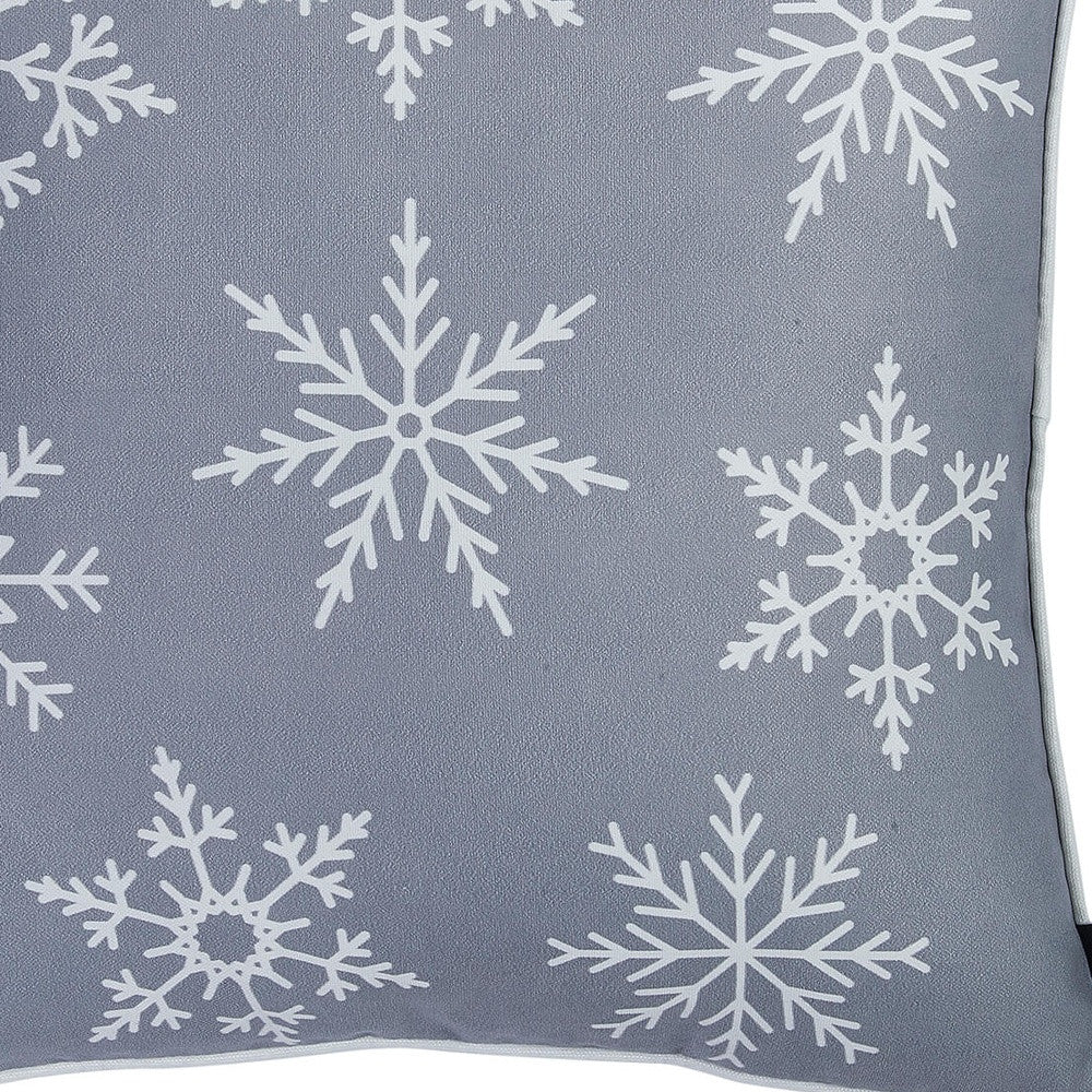 Set of Four 18" Gray Christmas Snowflakes Fabric Throw Pillow Covers-Accent Throw Pillows-DECOROLALA