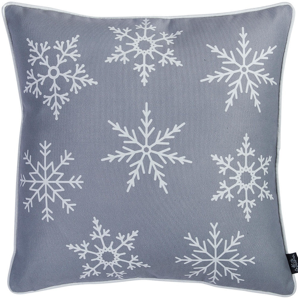 Set of Four 18" Gray Christmas Snowflakes Fabric Throw Pillow Covers-Accent Throw Pillows-DECOROLALA