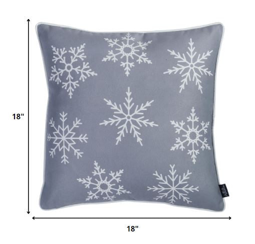 Set of Four 18" Gray Christmas Snowflakes Fabric Throw Pillow Covers-Accent Throw Pillows-DECOROLALA
